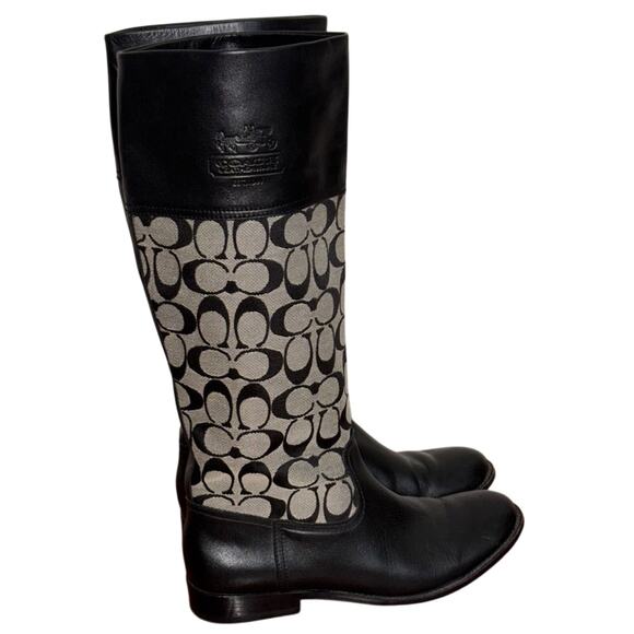 Coach Chrissi Logo Embossed Black Riding Boots Size 7.5 - Picture 2 of 7